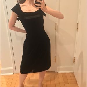 Vintage velvet black dress with ribbon